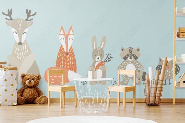 Set of cute cartoon woodland animals in scandinavian style. Funny characters ...