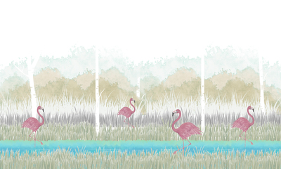 Fototapeta Flamingi w lesie watercolor